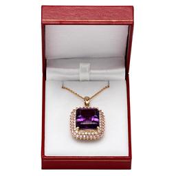 14k Yellow Gold 26.61ct Amethyst 1.95ct Pink Sapphire 1.47ct Diamond Pendant