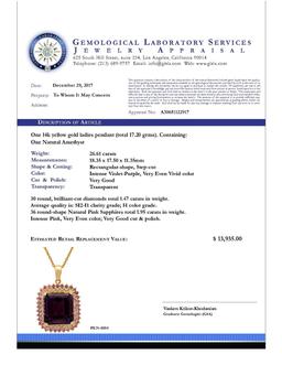 14k Yellow Gold 26.61ct Amethyst 1.95ct Pink Sapphire 1.47ct Diamond Pendant