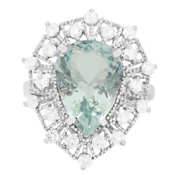 14k White Gold 5.47ct Aquamarine 0.86ct Diamond Ring