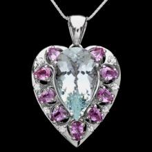 14K Gold 12.23ct Aquamarine 3.78ct Sapphire 0.42ct Diamond Pendant