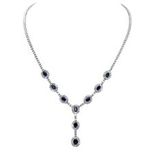 14k White Gold 5.16ct Sapphire 5.71ct Diamond Necklace