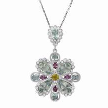 14k White Gold 20.12ct Aquamarine 3.00ct Sapphire 1.49ct Diamond Pendant