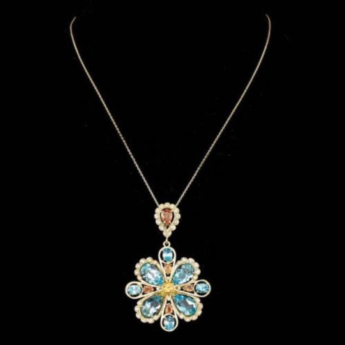 14K Gold 24.13ct Topaz 4.03ct Sapphire 1.48ct Diamond Pendant