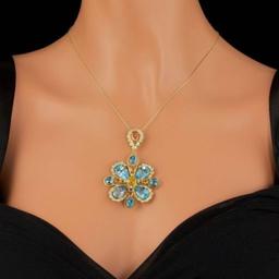 14K Gold 24.13ct Topaz 4.03ct Sapphire 1.48ct Diamond Pendant