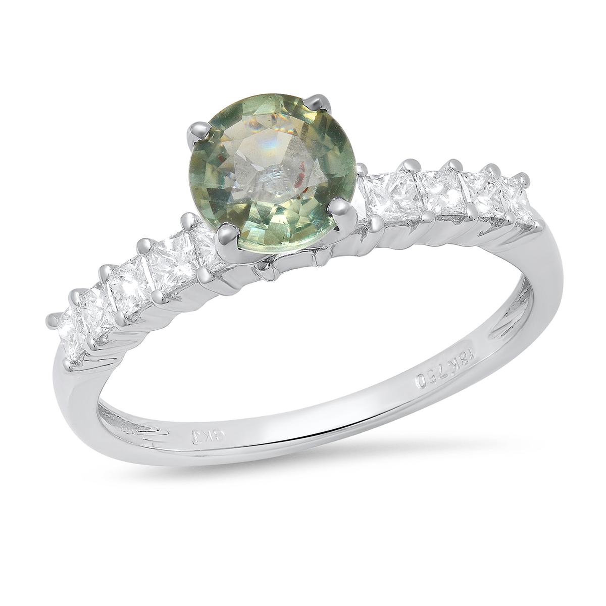 18K White Gold Setting with 1.1ct Green Saphire and 0.60ct Diamond Ladies Ring