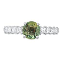 18K White Gold Setting with 1.1ct Green Saphire and 0.60ct Diamond Ladies Ring