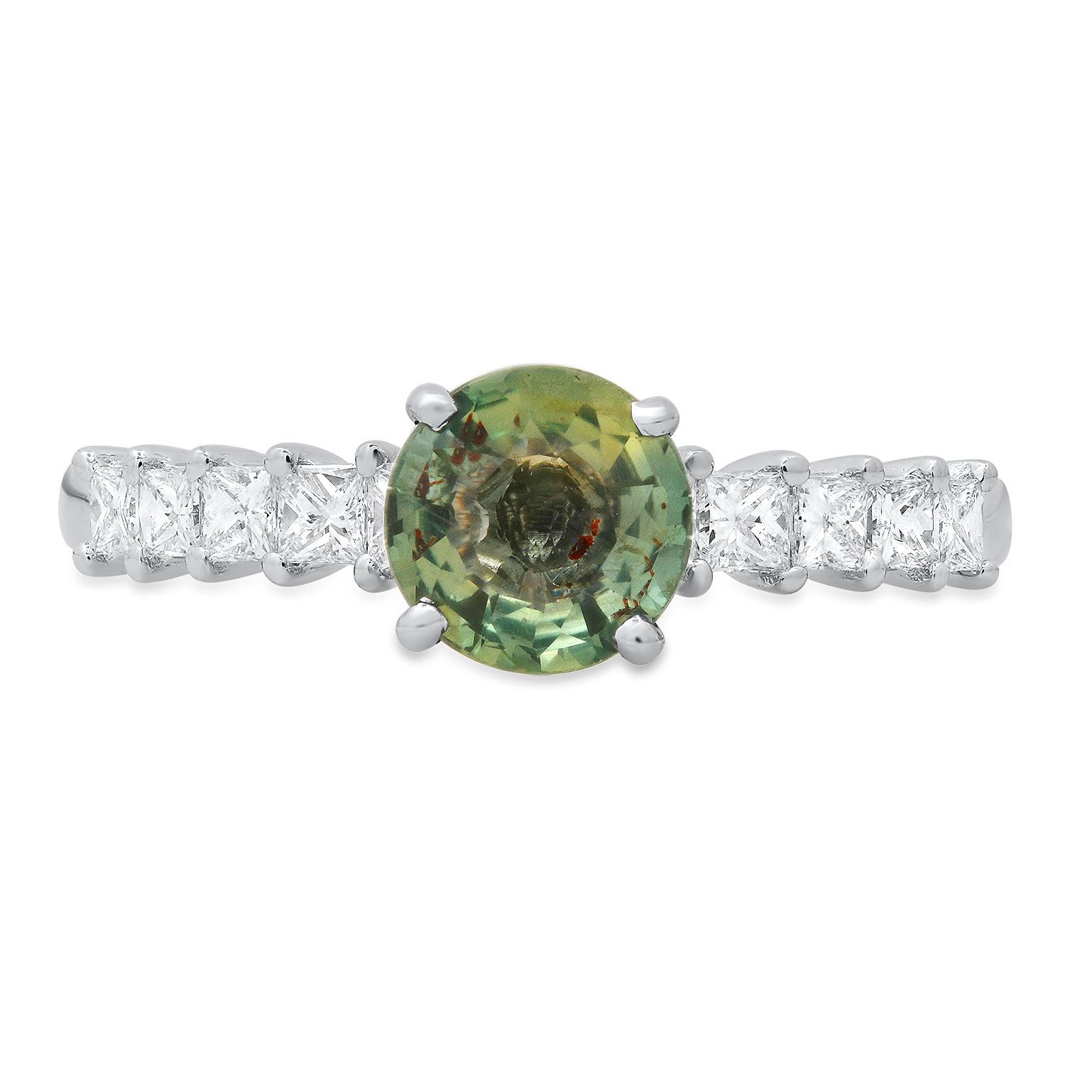 18K White Gold Setting with 1.1ct Green Saphire and 0.60ct Diamond Ladies Ring