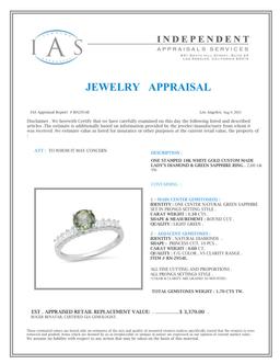 18K White Gold Setting with 1.1ct Green Saphire and 0.60ct Diamond Ladies Ring