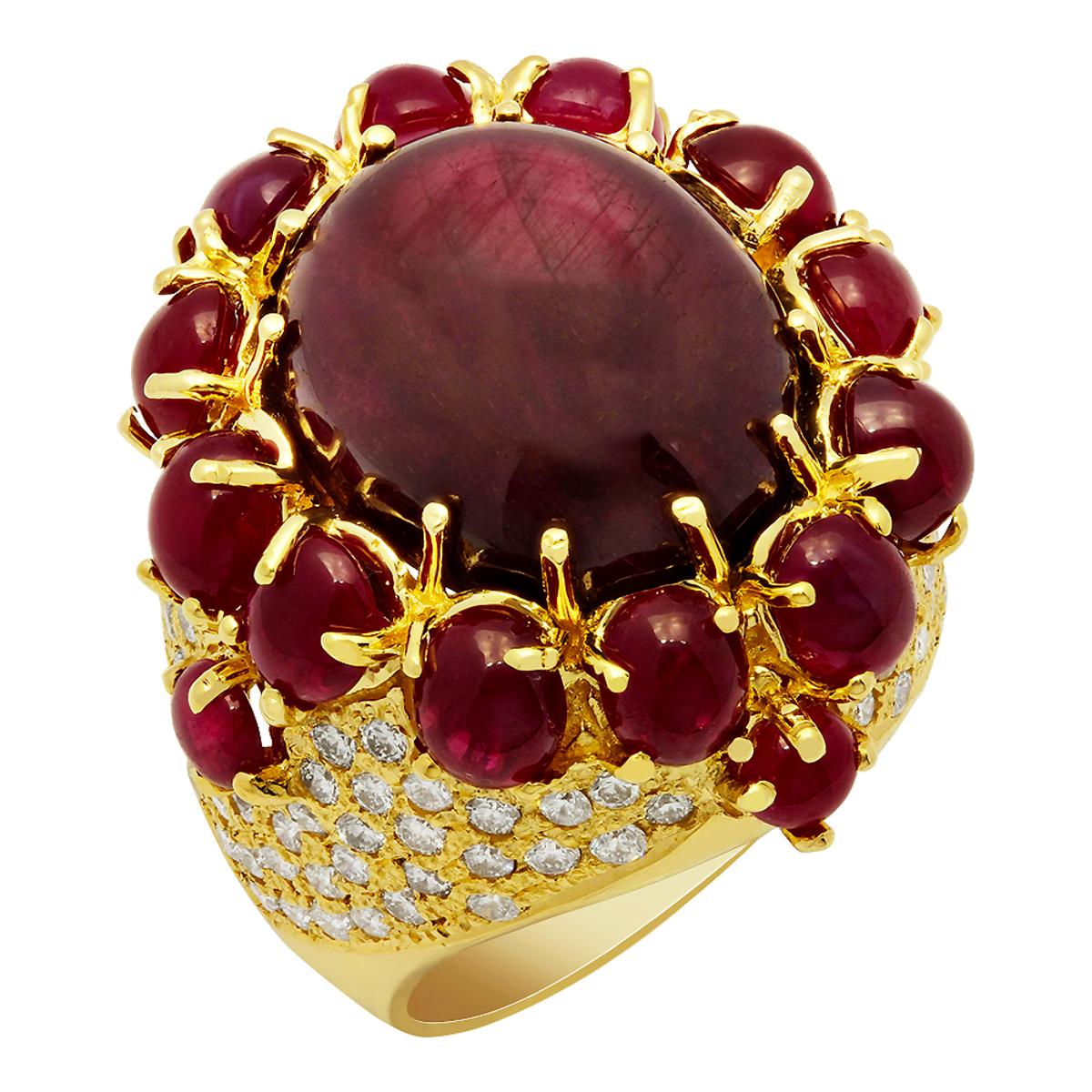 14k Yellow Gold 21.48ct & 5.00ct Ruby 2.18ct Diamond Ring