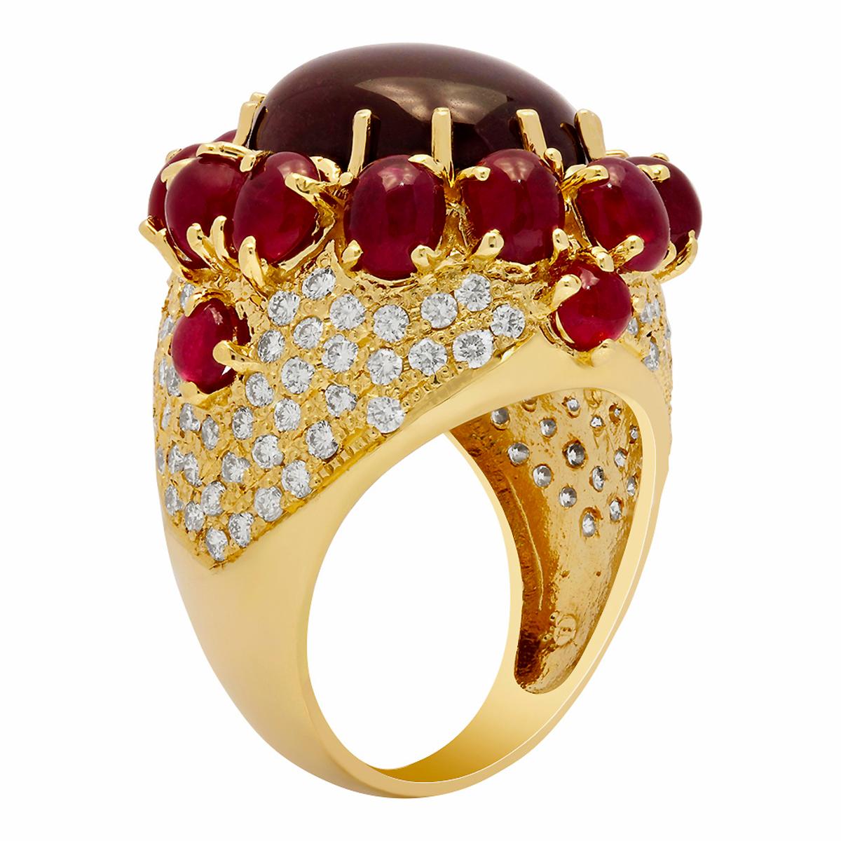 14k Yellow Gold 21.48ct & 5.00ct Ruby 2.18ct Diamond Ring