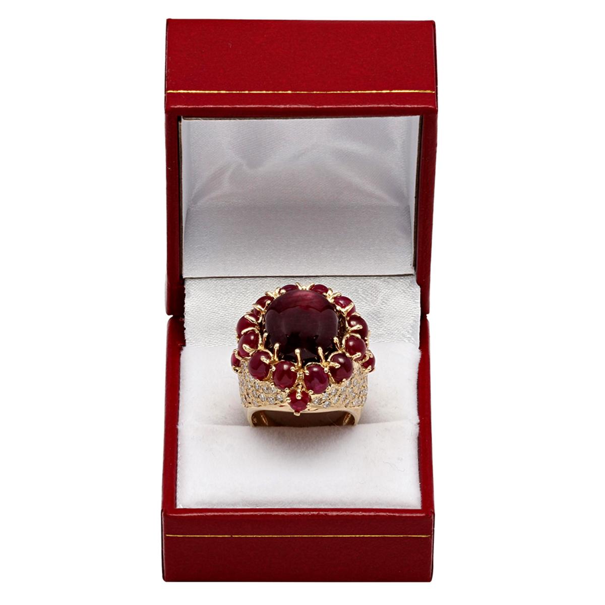 14k Yellow Gold 21.48ct & 5.00ct Ruby 2.18ct Diamond Ring