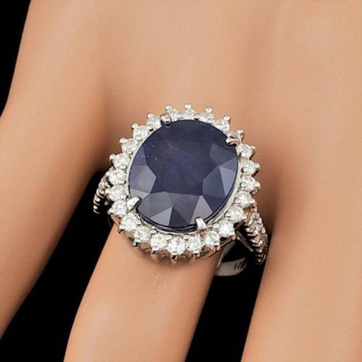 14K White Gold 8.82ct Sapphire and 1.12ct Diamond Ring