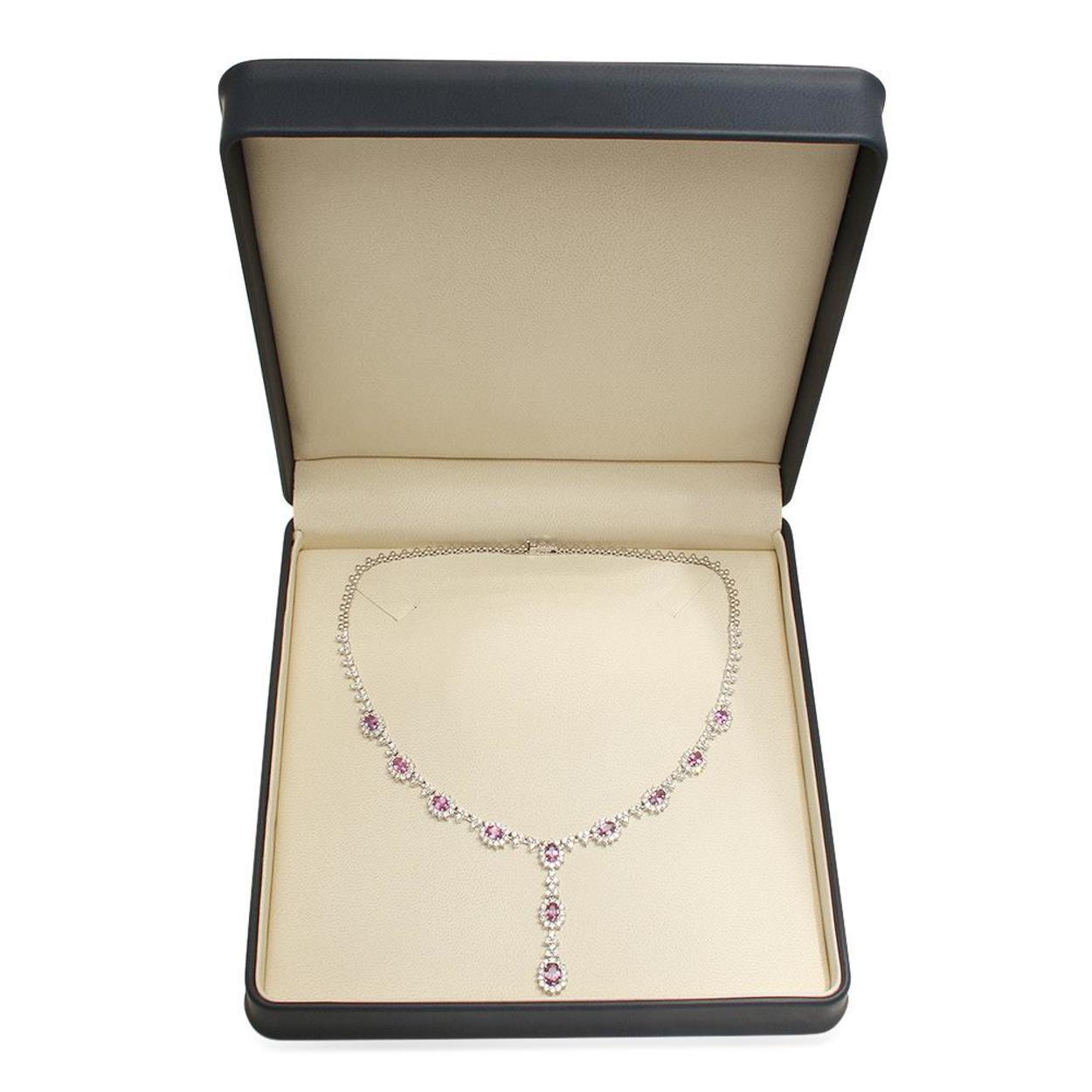 18K Gold 7.89ct Pink Sapphire 7.42ct Diamond Necklace