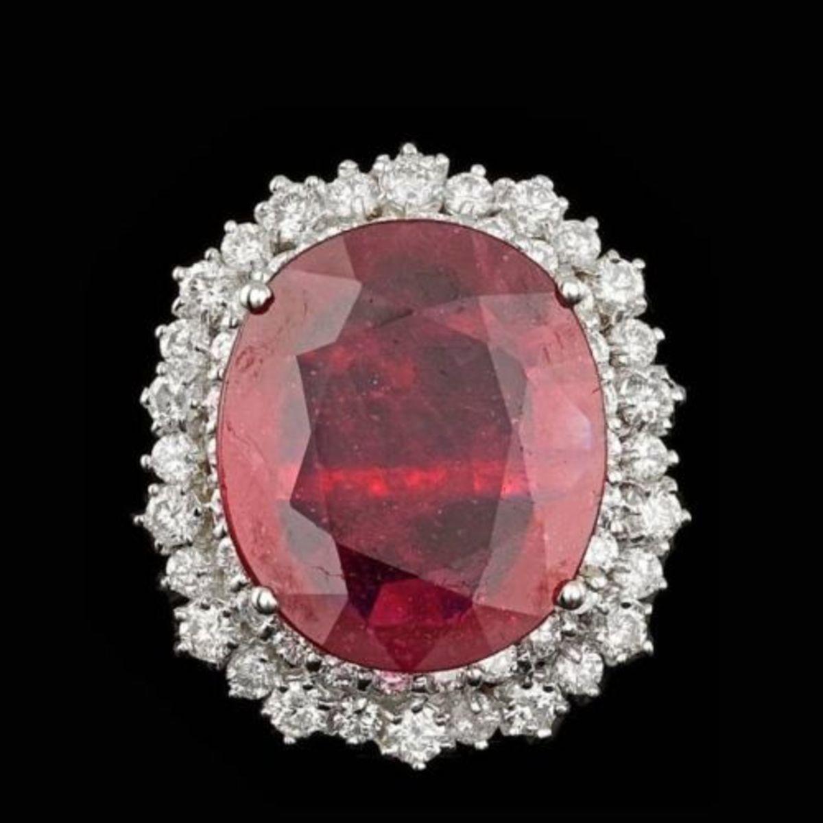 14K White Gold 10.69ct Ruby and 1.89ct Diamond Ring