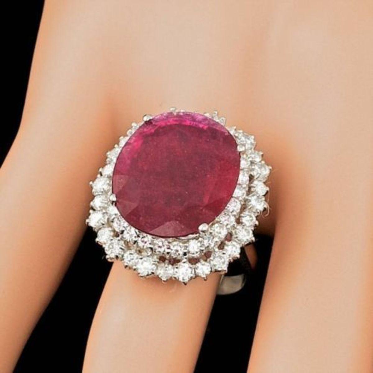 14K White Gold 10.69ct Ruby and 1.89ct Diamond Ring