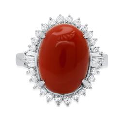 Platinum Setting with 7.60ct Coral and 0.59ct Diamond Ladies Ring