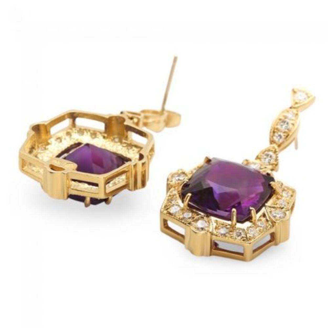 14k Gold 9.71ct Amethyst 2.03ct Diamond Earrings