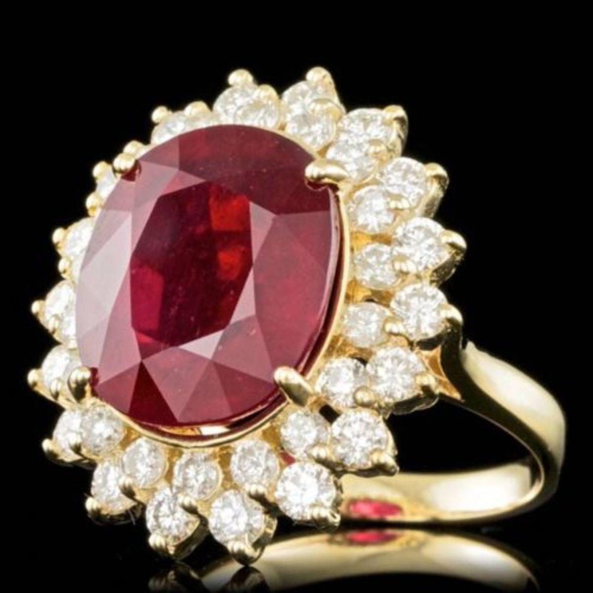 14K Yellow Gold 12.17ct Ruby and 1.92ct Diamond Ring