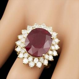 14K Yellow Gold 12.17ct Ruby and 1.92ct Diamond Ring