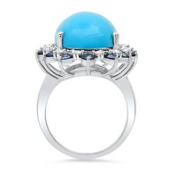 14K White Gold 16.95ct Turquoise 2.05ct Sapphire and 0.65ct Diamond Ring