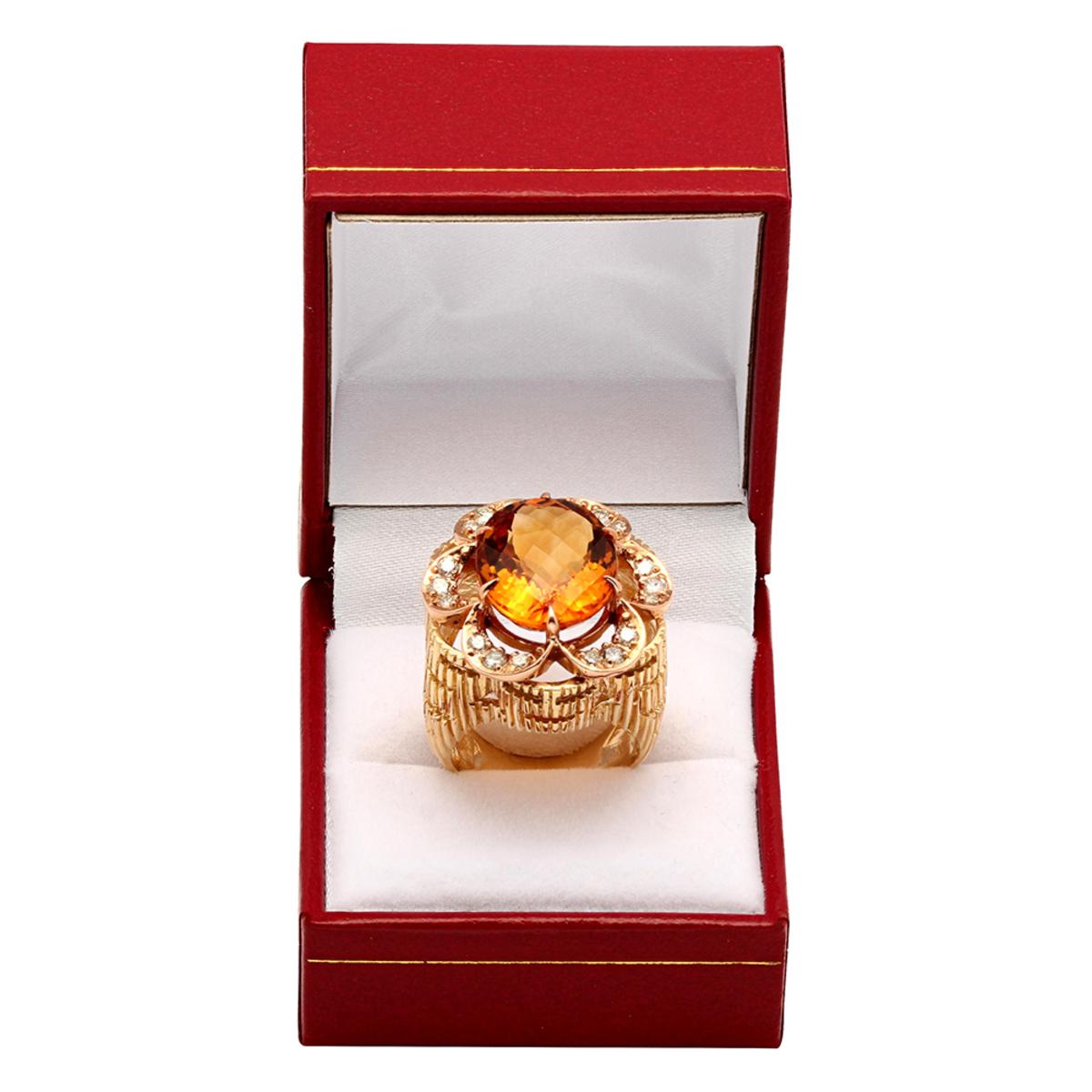 14k Yellow Gold 11.54ct Citrine 0.79ct Diamond Ring