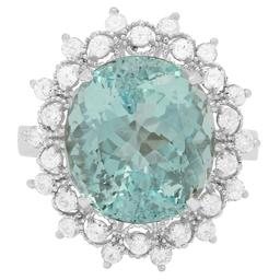 14K Gold 8.92ct Aquamarine and 0.87ct Diamond Ring