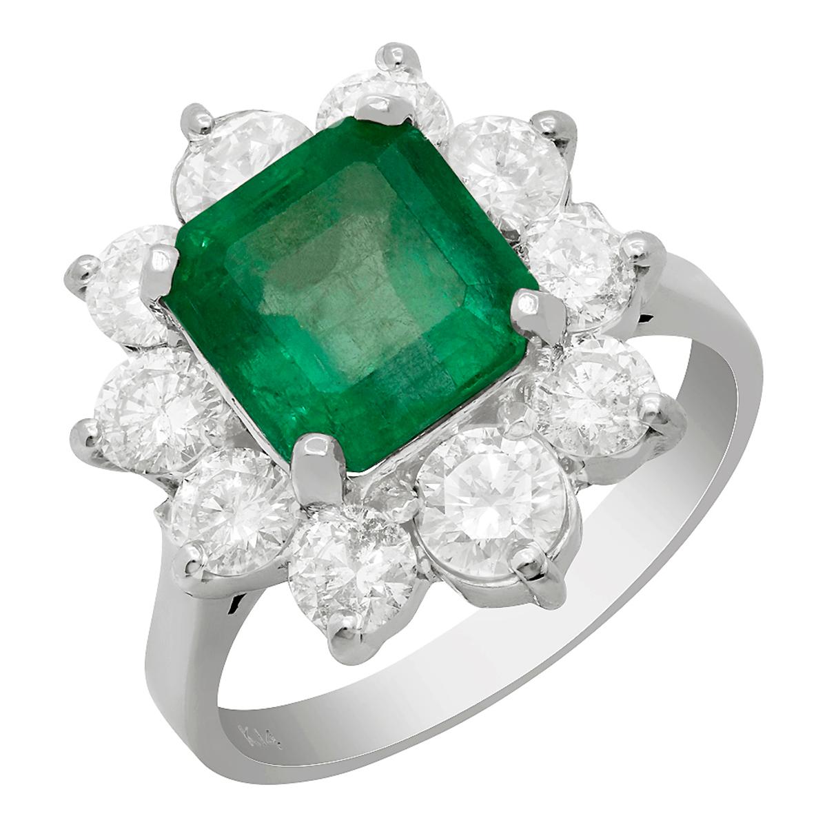 14k White Gold 3.51ct Emerald 1.99ct Diamond Ring