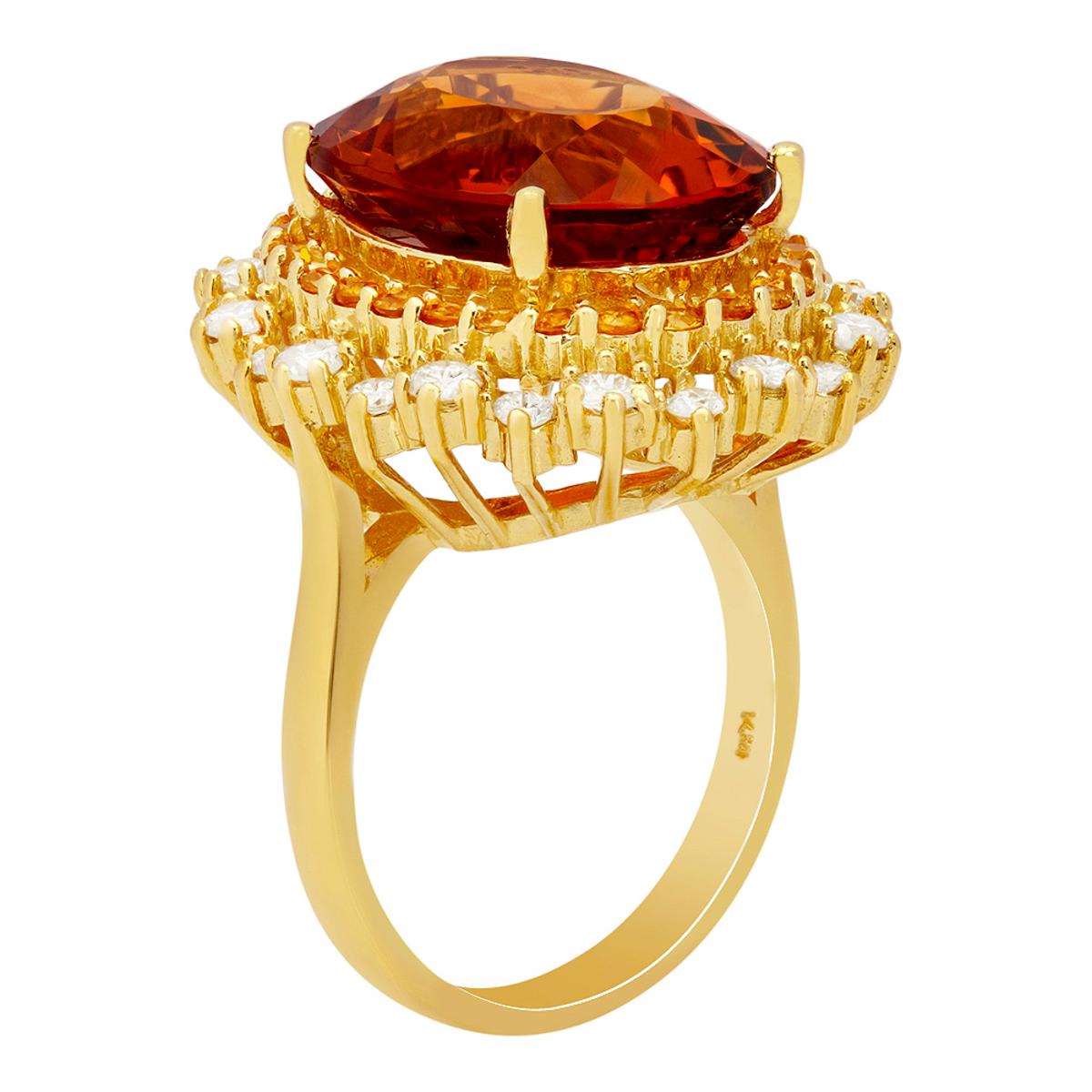 14k Yellow Gold 10.07ct Citrine 0.64ct Yellow Sapphire 0.96ct Diamond Ring