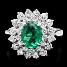 14K White Gold 1.47ct Emerald and 1.32ct Diamond Ring