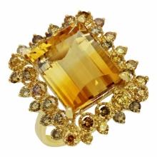 14k Yellow Gold 9.22ct Citrine 1.01ct Diamond Ring