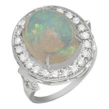 14k White Gold 5.57ct Opal 1.01ct Diamond Ring