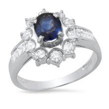 Platinum Setting with 0.95ct Sapphire and 1.03ct Diamond Ladies Ring