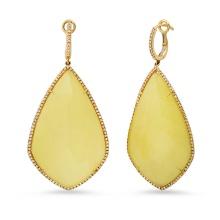 14K Yellow Gold Setting with 36.66ct Chalcedony and 0.98ct Diamond Earrings