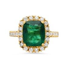 14K Yellow Gold 5.03ct Emerald and 1.00ct Diamond Ring