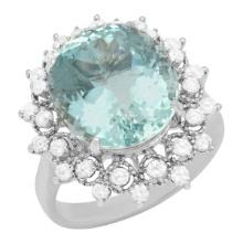 14K Gold 8.92ct Aquamarine and 0.87ct Diamond Ring