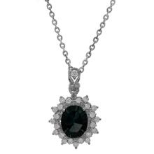 14k White Gold 2.91ct Blue Topaz 0.54ct Diamond Pendant