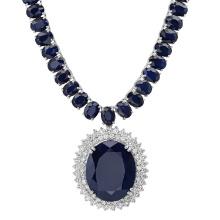 14K White Gold with 170.20ct Sapphire and 4.38ct Diamond Necklace