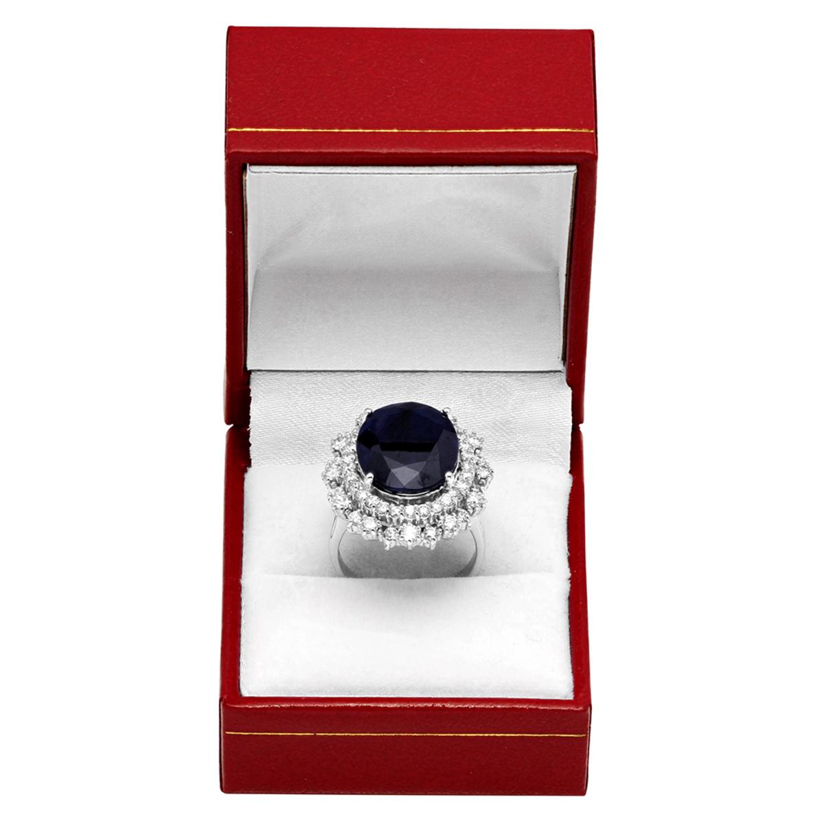 14k White Gold 12.31ct Sapphire 1.91ct Diamond Ring