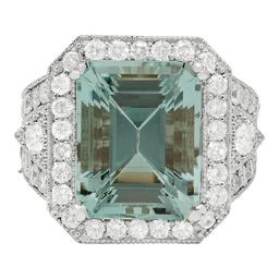 14k White Gold 9.65ct Aquamarine 2.12ct Diamond Ring