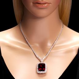 18k White Gold 33.36ct Tourmaline 7.35ct Diamond Necklace