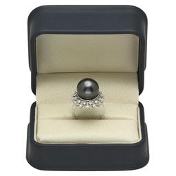 14K White Gold 14mm Black Tahitian Pearl and 0.78ct Diamond Ring