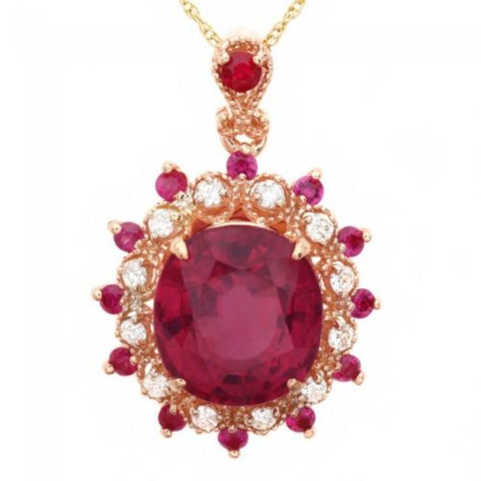 14K Gold 6.97ct Ruby 0.21ct Diamond Pendant