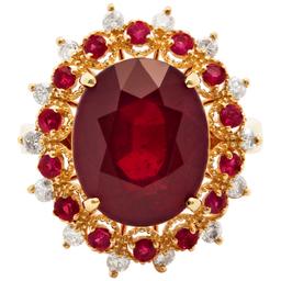 14k Yellow Gold 9.45ct & 0.46ct Ruby 0.38ct Diamond Ring