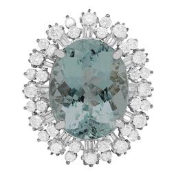 14k White Gold 10.35ct Aquamarine 1.28ct Diamond Ring