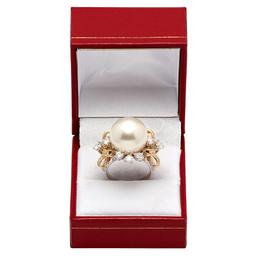 14k White & Yellow Gold 14mm Pearl 2.27ct Diamond Ring