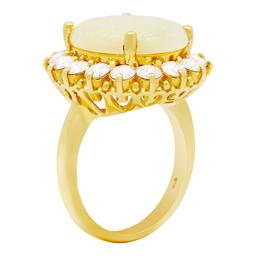 14k Yellow Gold 4.73ct White Opal 1.92ct Diamond Ring