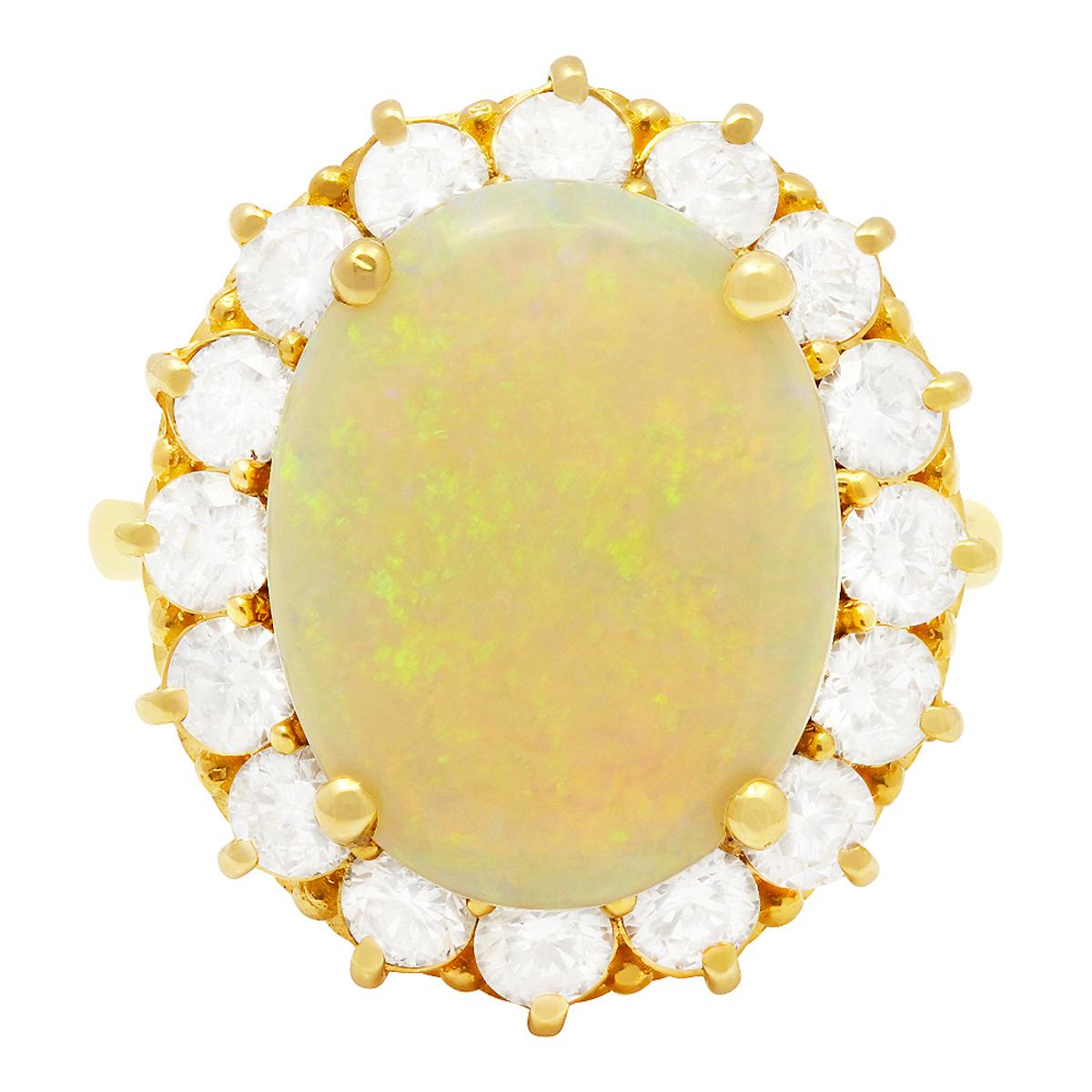 14k Yellow Gold 4.73ct White Opal 1.92ct Diamond Ring