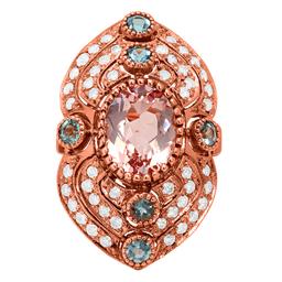 14k Rose Gold 4.46ct Kunzite 1.00ct Aquamarine 1.28ct Diamond Ring