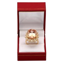 14k Yellow Gold 22.96ct Morganite 2.09ct Diamond Ring