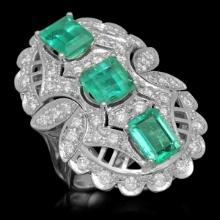 14K White Gold 5.07ct Emerald and 1.61ct Diamond Ring